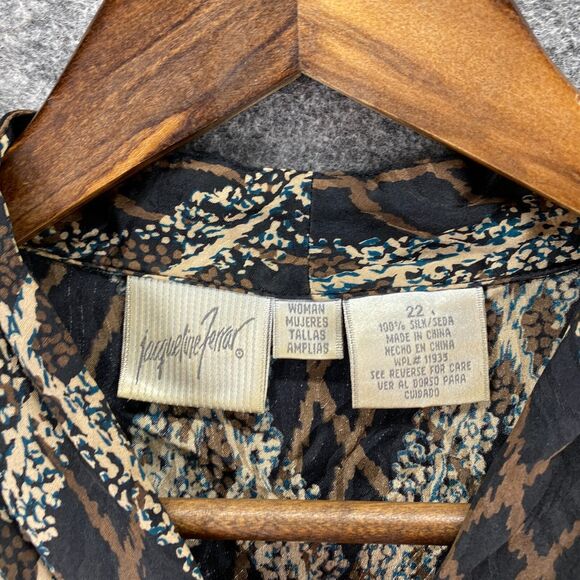 J. Ferrar Top Women 22 Plus Black Geometric Button Up V-Neck Long Sleeve Silk - Picture 3 of 6